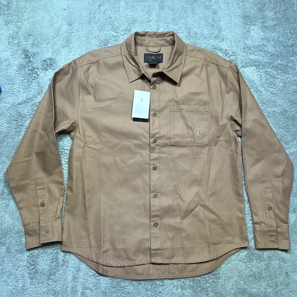 Air Jordan Essentials Button Down Shirt Men's M Brown Long Sleeve FV7446 223 NEW